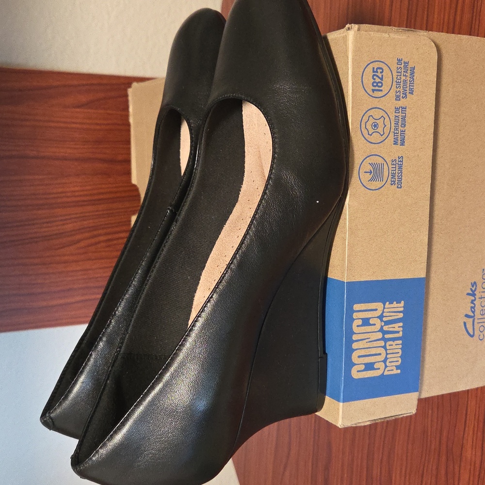 Clarks Black Olivette Pearl Wedge Pump